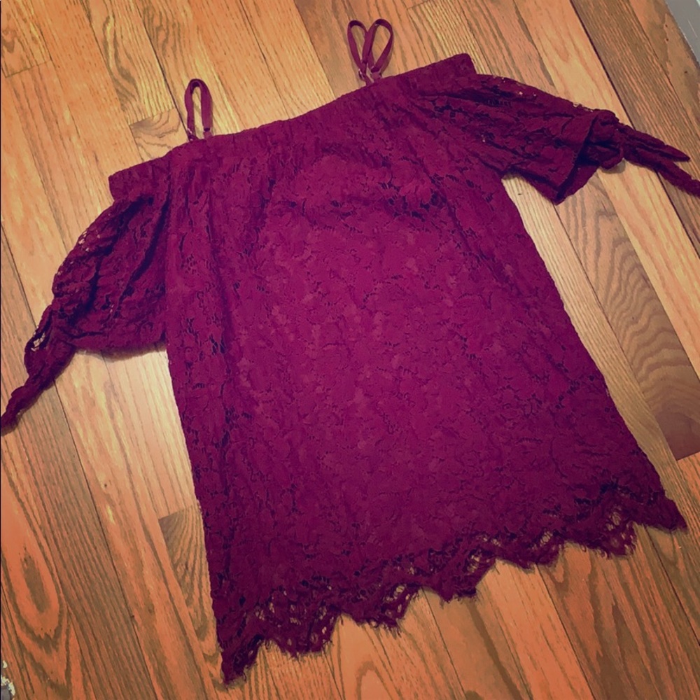 No Boundaries Maroon Cold Shoulder Lace Top